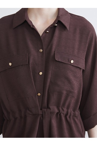 Lcw Vision Kahverengi Armürlü Oversize Kadın Gömlek