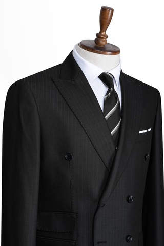 İlayda Emir Luxury, İtalyan Kesim, Slim Fit, Kruvaze, Çizgili, Erkek Takım Elbise Siyah