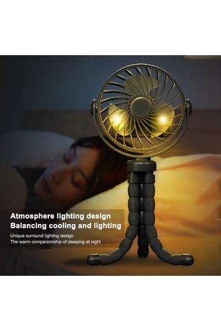 Kosona Siyah F3 Çok Amaçlı Tripod Fan: Bebek Arabası Asma Fanı, 360 Döner, 3 Hızlı, Gece Lambalı, 800mah Pil