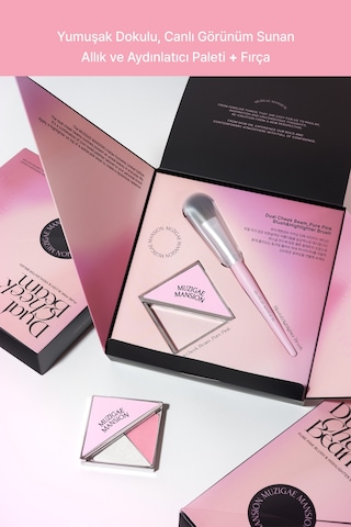Allık Ve Aydınlatıcı Paleti + Fırça Seti Muzıgae Mansıon Dual Cheek Beam Set 01 Pure Pink 01 Pink