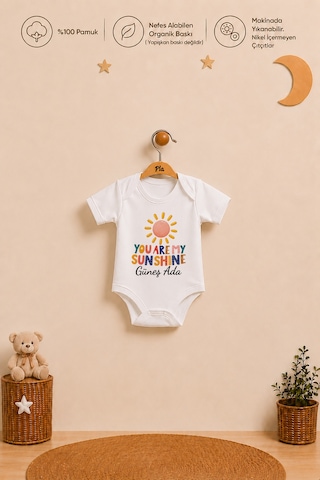 Pia Baby Kız Bebek İsme Özel Hediye Seti %100 Pamuk Body Yastık Kılıfı Ve Ham Bez Bebek Kıyafet Kesesi 2061byk3x Ekru