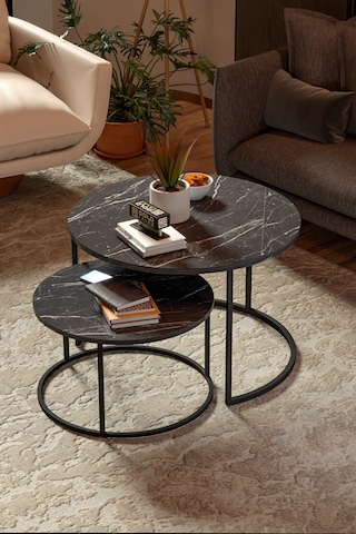 Orta Sehpa Bade İkili Lüx Yan Sehpa Masa Bendir Siyah