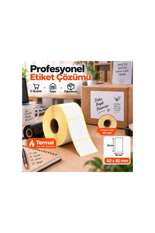 40x80 Mm Rulo Termal Ribonsuz Barkod Etiketi 40 Mm Masura 1000'li Sarım