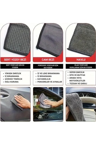 Polham Profesyonel 11 Parça Mikrofiber Araç Oto Yıkama Seti Araç Fırçası Araç Mikrofiber Bez Seti