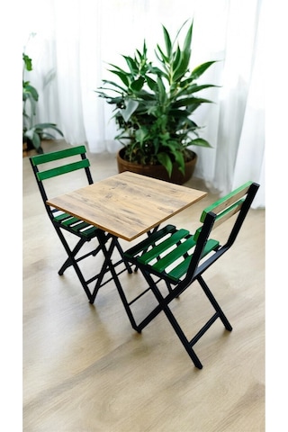 Balkon Bahçe Mutfak 3'lü Bistro Set Katlanır Masa Sandalye 60x60 Yeşil
