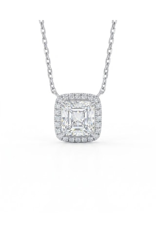 Kadın Moissanite Taş Kare Ve Etrafı Taşlarla Çevrili Gümüş Kolye