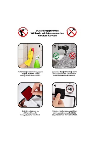 Atacı Yapışkanlı Tasarım Uzun Havluluk Havlu Askısı / Siyah