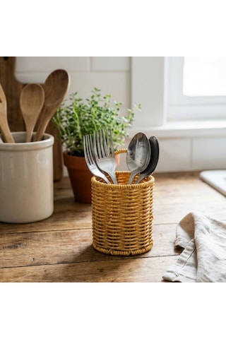 Büro Ev Ofis Mutfak Düzeni İçin Plastik Rattan Yuvarlak Hasır Stil Askılı Kaşık Çatal Organizeri Diğer
