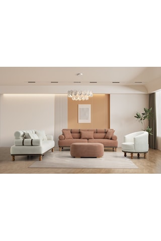 Dama Ahşap Ayaklı Beyaz Berjer Beyaz