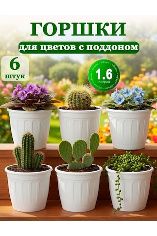 Saburg Çiçek Saksıları Seti, 6 Adet 1,6 Litrelik Saksı Altlığı İle 169064230