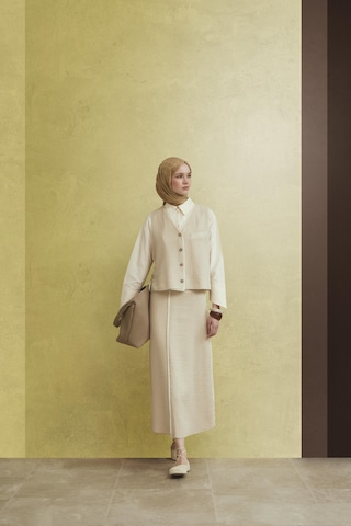 Armine Hasır Dokulu Yelekli Takım 25y6028 Aytaşı Bej