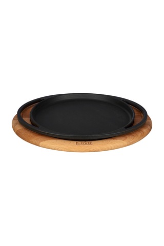 Lava Döküm Pizza / Krep / Pankek Tavası. Yuvarlak ve Ahşap Altlık