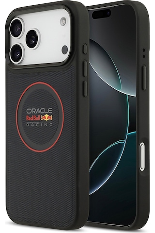 Apple Uyumlu iPhone 17 Pro Max Kılıf Redbull Lisanslı M-safeli Kırmızı Halka Ve Logo Kabartma Pu Deri Kapak Siyah Siyah