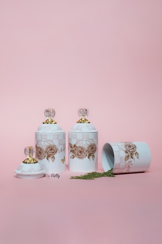Rosadora 3'lü Porselen Baharatlık Seti Kapaklı Modern Mutfak Baharat Takımı Pembe