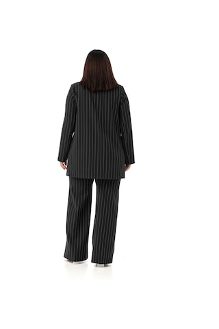 Büyük Beden Çizgili Siyah Ceket Pantolon İkili Takım Siyah