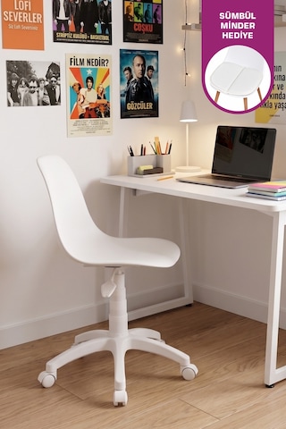 Vilinze Eames Çalışma Koltuğu Tekerlekli Ofis Sandalyesi Beyaz