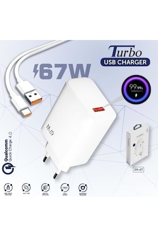 67w Turbo Hızlı Şarj Adaptörü Ve Data Kablosu Beyaz Pda-067 2ın1 Yerli Üretim