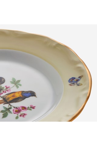 Yeşil Kuşlu Ekru Porselen Pasta Tabağı 19 Cm