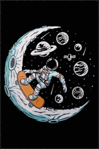 Siyah Kaymaz Taban Uzay Tema Astronotlu Çocuk Halısı Ar1161n11