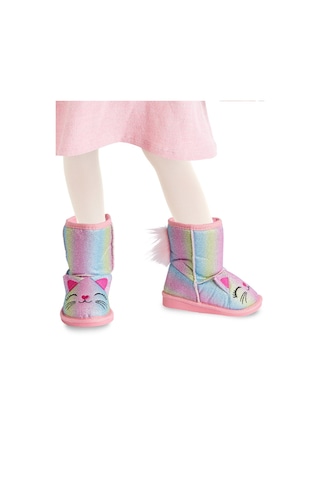 Denokids Kedi Renkli Simli Kız Çocuk Bot Pembe