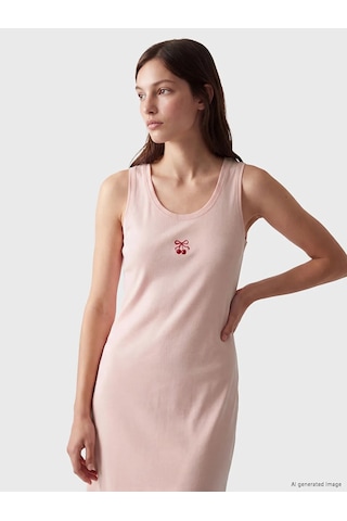 Lc Waikiki Pembe Bisiklet Yaka Baskılı Kadın Gecelik