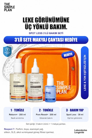 The Simple Plan Spot Less Leke & Ton Eşitleme Bakım Seti - Serum + Tonik + Temizleyici Çanta Hediyeli 3'lü