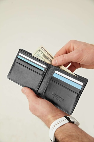 Eldridge Erkek Siyah Deri İnce Tasarım Çok Bölmeli Rfid Korumalı Cüzdan Siyah