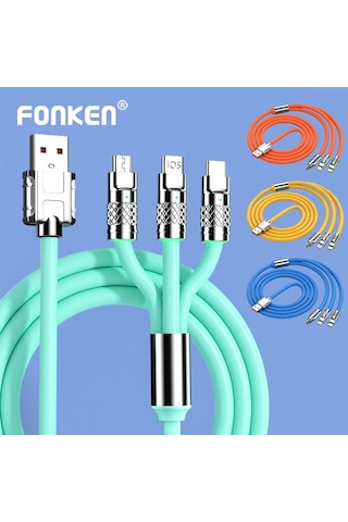 Fonken 3 In 1 6A Usb Hızlı Şarj Kablosu Mikro Usb/tip-c/ios Şarj Kablosu Huawei Samsung Xiaomi İçin Sarı
