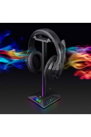 Fastbuy Rgb Işık Kulaklık Tutucu, Usb Genişletme, 3.5mm Jack, Siyah Abs-alüminyum, Ayrılabilir Tasarım