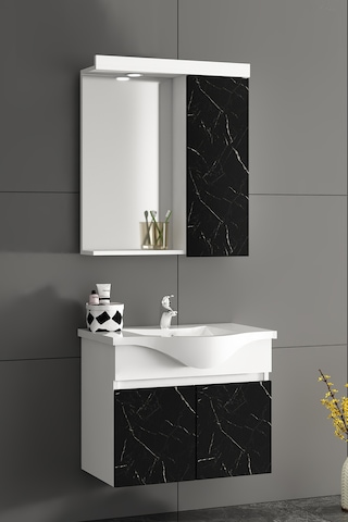 Yıldız 65 Cm Beyaz-royal Mermer Mdf Seramik Lavabolu Asma Banyo Dolabı Takımı