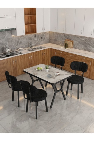 Azra 70x110cm Efes Mutfak Masası, Mutfak Masası Takımı, Yemek Masası, 4 Siyah Sandalye Siyah