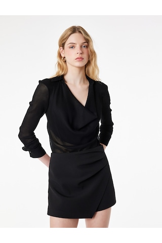 Koton Drape Detaylı Mini Kruvaze Şort Etek Siyah 6sak70187pw