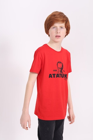 Toontoy Kids Toontoy Unisex Atatürk Baskılı Bisiklet Yaka Kısa Kollu Tişört Kırmızı