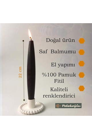 Petekoğlu Balmumu Mum 2 Adet Şamdan Mumu Mermi Formunda Masa Mumu 22 Cm Bees Wax Siyah Diğer
