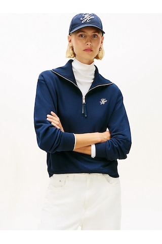 Tommy Hilfiger Th Scrıpt Half Zıp Terry Swtshrt Kadın Mavi Sweatshirt - Ww0ww49470 Mavi