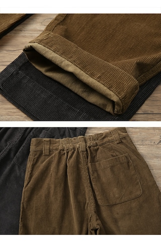 Kadife Bol Düz Retro Günlük Pantolon Yeşil