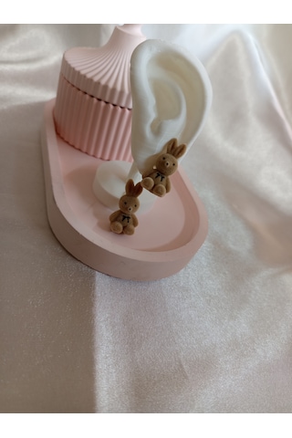 Açık Kahverengi Peluş Tavşanlı Küpe