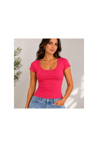 Mixxtrend Kadın Lcyralı Ön Arka Yuvarlak Yaka Body Form T-shirt Pembe
