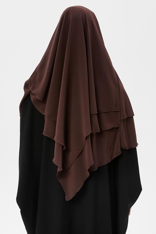 Altobeh Hazır Pratik Şifon Üç Katlı Peçeli Üçgen Hac Umre Şalı Sufle Hijab Nikap Kahve Rengi