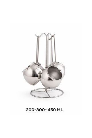 Oms 7032 Çelik Tombik 4lü Cezve Takımı Silver 200-300-450 Ml