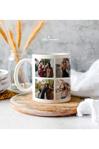 Kişiye Özel 10 Fotoğraflı Beyaz Kupa Bardak - Arkadaşa Hediye - Doğum Günü Hediyesi.