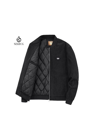 Erkek Kalınlaştırılmış Pamuk Dolgulu Ceket, Sonbahar Ve Kış Stili, Düz Renk, Rahat Ve Sıcak Erkek Pamuk Dolgulu Ceket Siyah