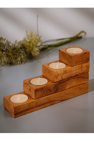 Ahşap Mum Tutucu Set