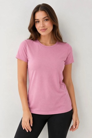Wear Vexel Kadın Basic Tişört Bisiklet Yaka Kısa Kol Günlük Yazlık Slim Fit T-shirt - Pembe Pembe