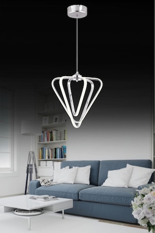 Üçgen 3lü Krom Kumandalı Ve Dimerli Beyaz, Sarı, Gün Işığı Ledli Plafonyer Avize Sb-ld-620 Krom