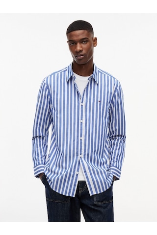 Tommy Hilfiger Tjm Reg Poplın Pattern Shırt Erkek Mavi Gömlek - Dm0dm23414