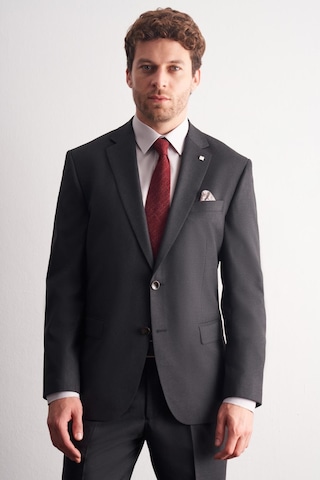 İmza Antrasit Mono Yaka Kendinden Çizgili Desen Esnek 4 Drop Comfort Fit Classic Takım Elbise 1001255159 Antrasit