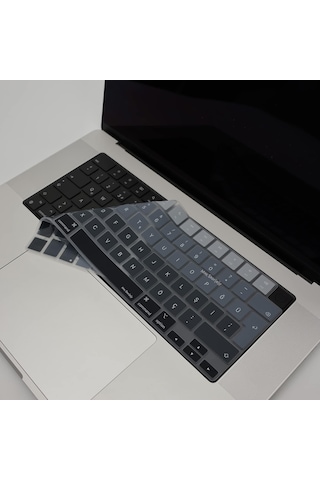 Macbook Türkçe Q Klavye Koruyucu M1-m5 A2681 A3113 A3240 A3449 A2442 A3426 A3434 A2485 A3429 Air 13.6-15.3 Pro 14-16 Neo 13 Silikon Keyboard Cover Touch Id Siyah Gri
