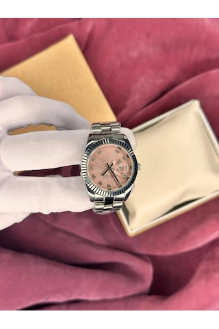 Pembe Kadranlı Datejust Kadın Kol Saati Gümüş