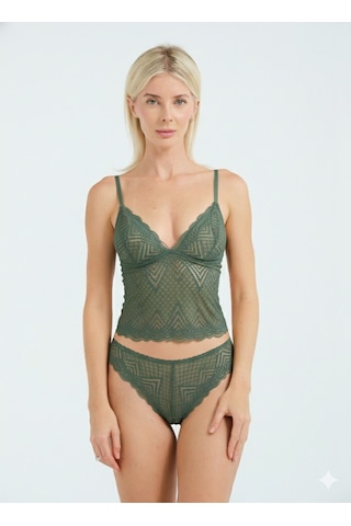 Dantel Detaylı Esnek Bralet & Slip Takımı Yeşil